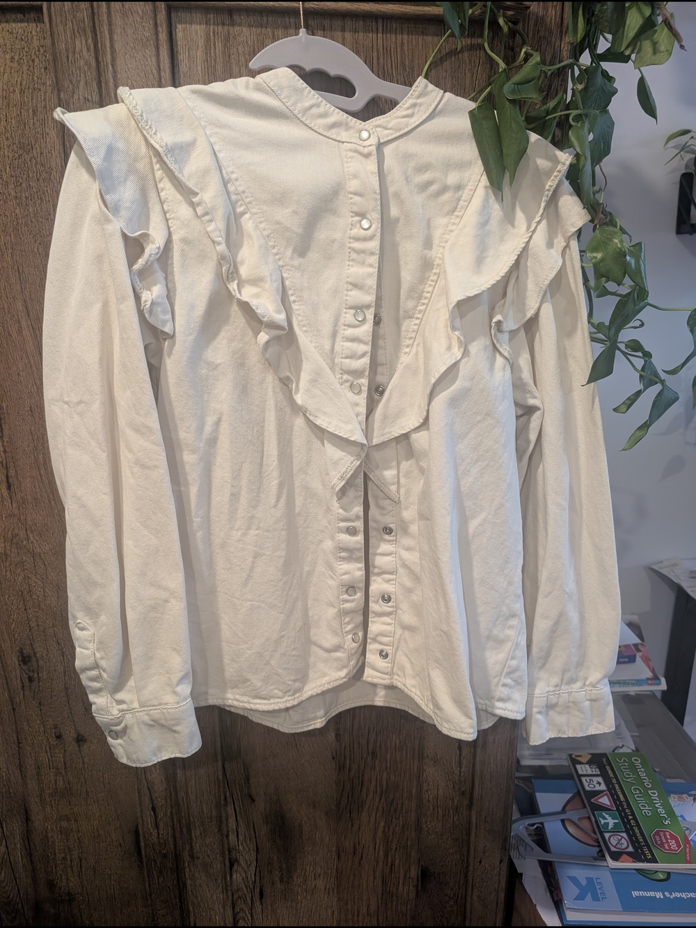 Mango Cream Ruffled Snap-Front Blouse - Picture 4 of 5
